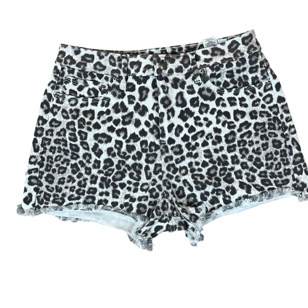 Good American Leopard Print High Rise Denim Shorts‎ Size 8/29